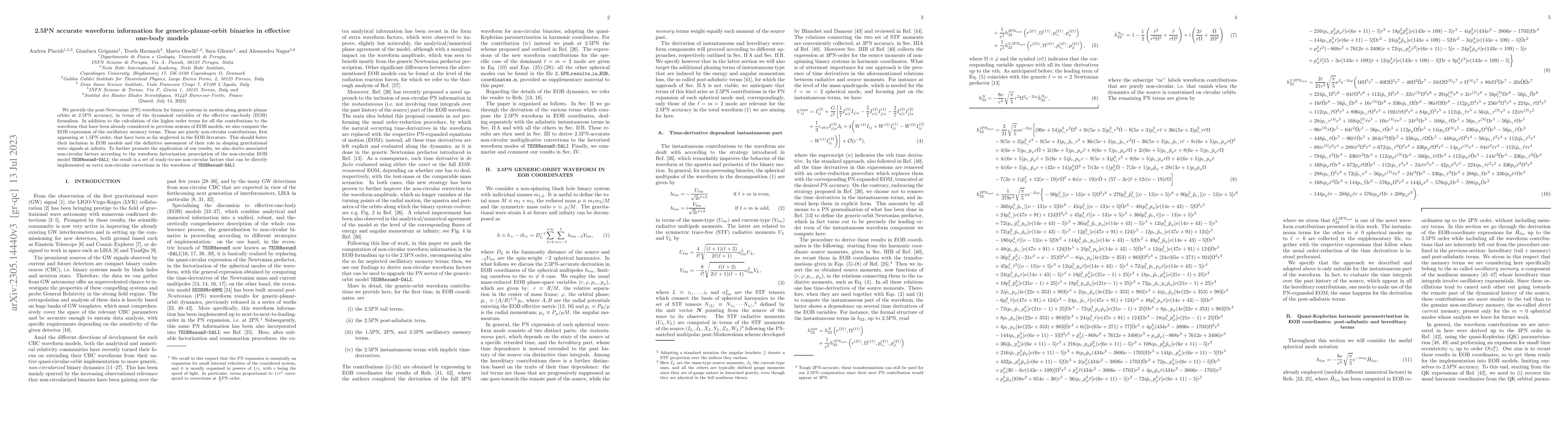 Thumbnail for 2.5PN accurate waveform information for generic-planar-orbit binaries in
  effective one-body models