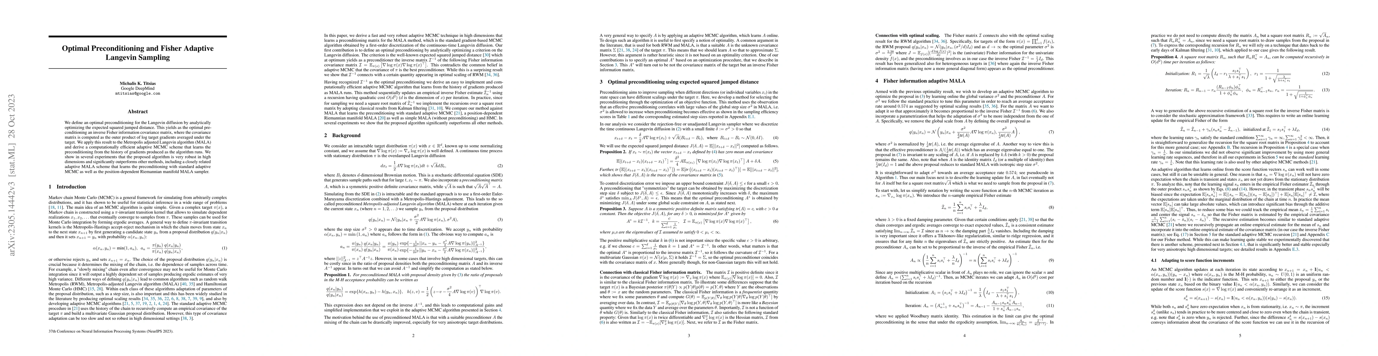 Thumbnail for Optimal Preconditioning and Fisher Adaptive Langevin Sampling