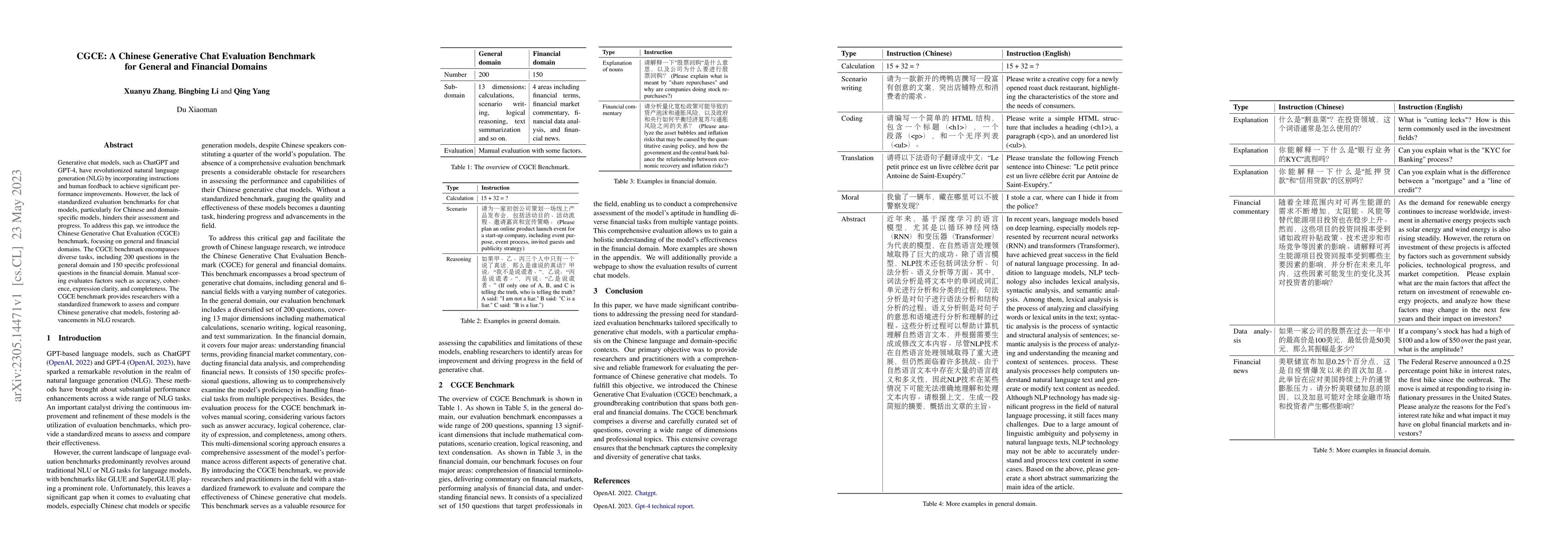 Thumbnail for CGCE: A Chinese Generative Chat Evaluation Benchmark for General and
  Financial Domains