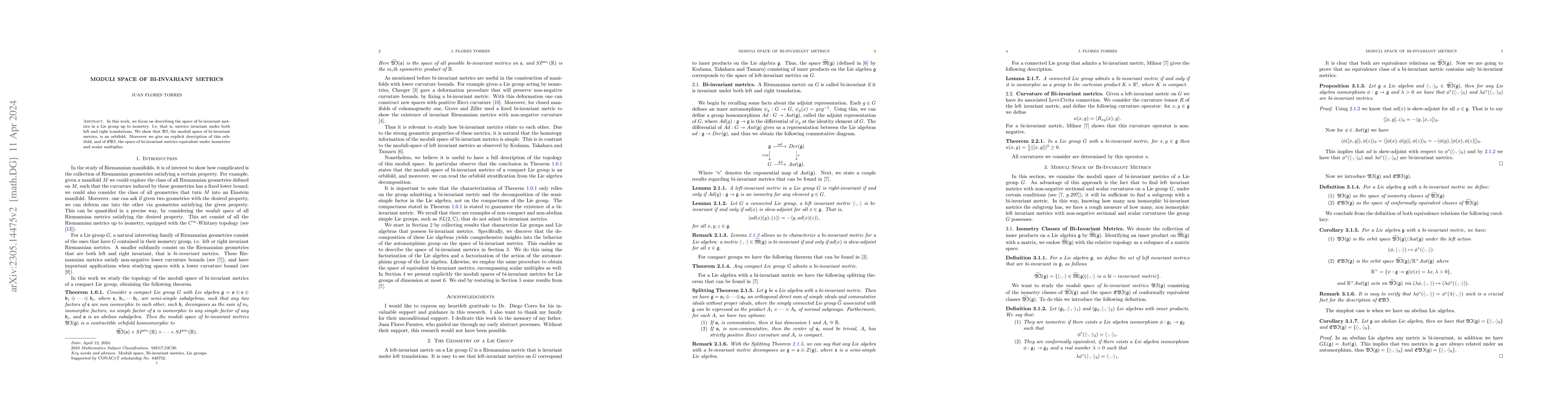 Thumbnail for Moduli Space of Bi-Invariant Metrics