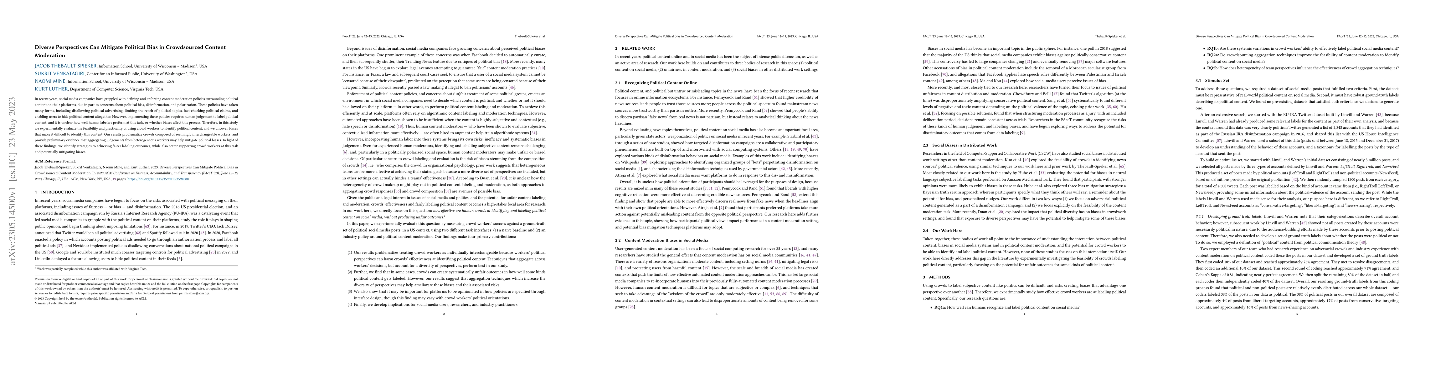 Thumbnail for Diverse Perspectives Can Mitigate Political Bias in Crowdsourced Content
  Moderation