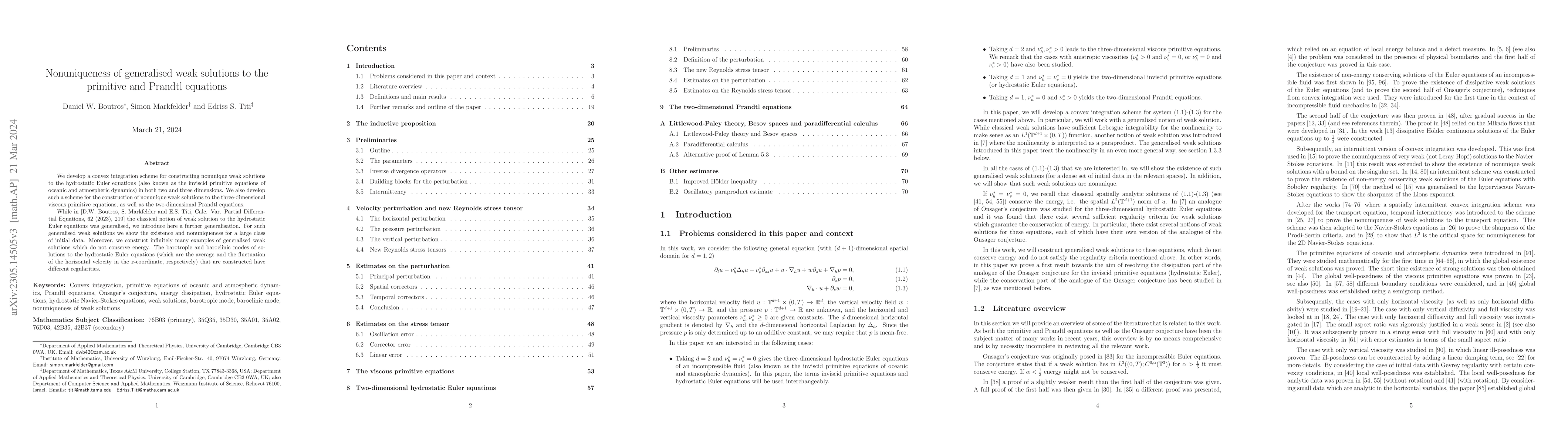 Thumbnail for Nonuniqueness of generalised weak solutions to the primitive and Prandtl
  equations