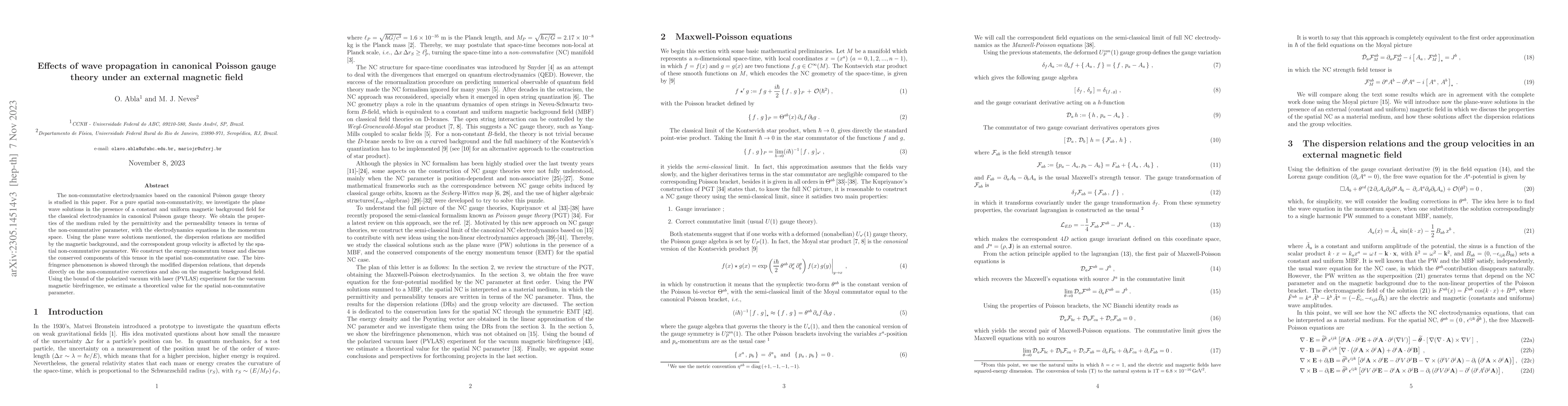 Thumbnail for Effects of wave propagation in canonical Poisson gauge theory under an
  external magnetic field