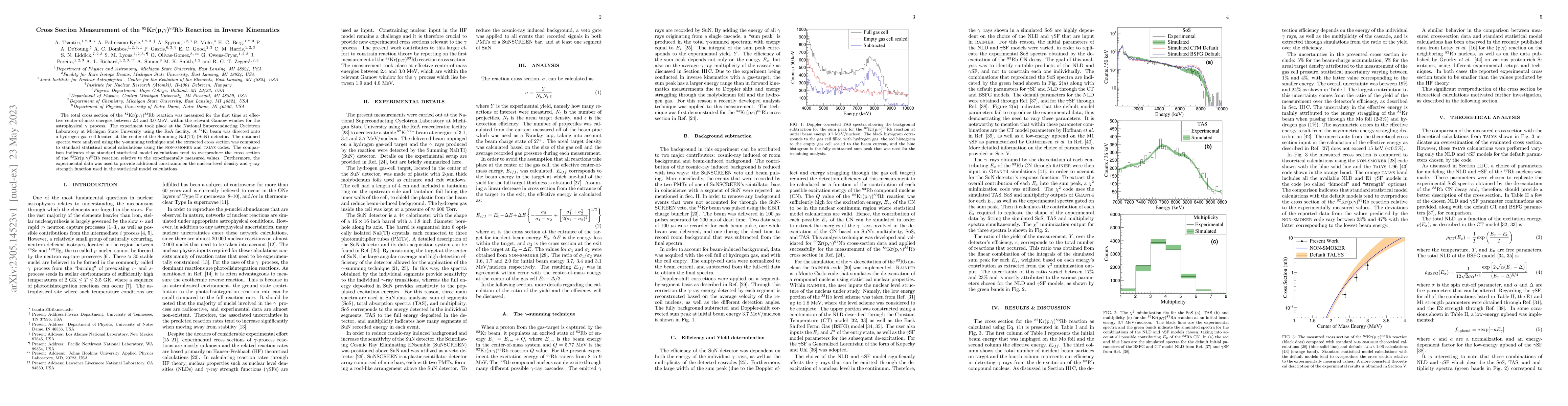 Thumbnail for Cross Section Measurement of the $^{82}$Kr(p,$\gamma$)$^{83}$Rb Reaction
  in Inverse Kinematics