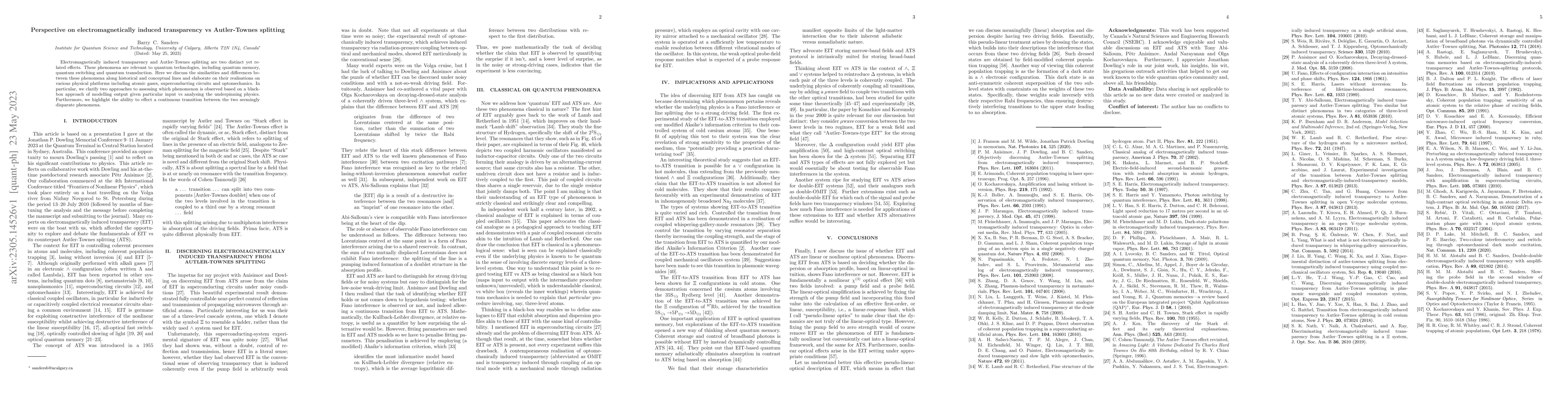 Thumbnail for Perspective on electromagnetically induced transparency vs Autler-Townes
  splitting