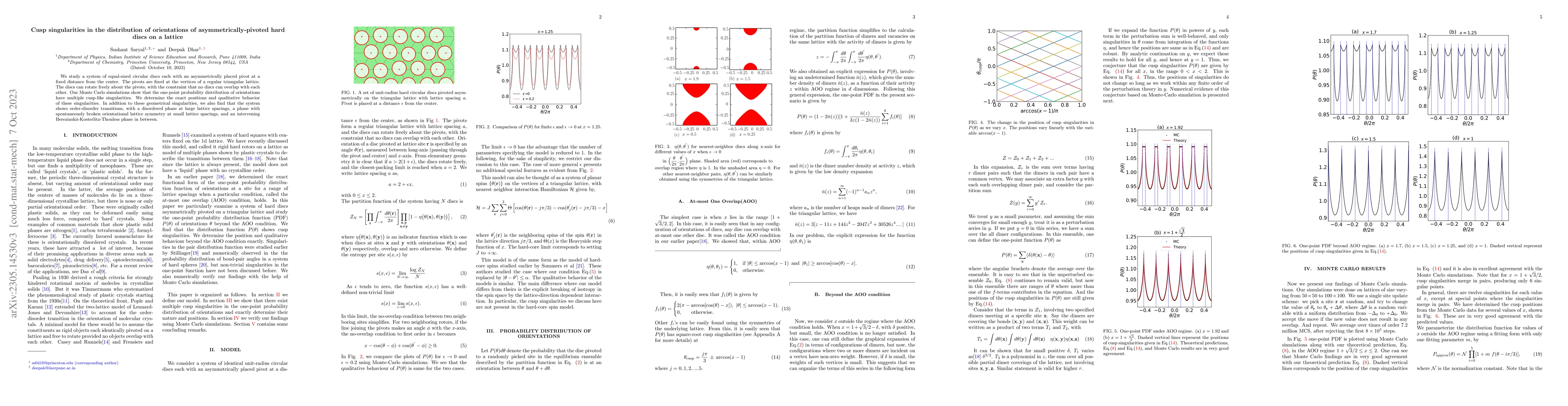 Thumbnail for Cusp singularities in the distribution of orientations of
  asymmetrically-pivoted hard discs on a lattice
