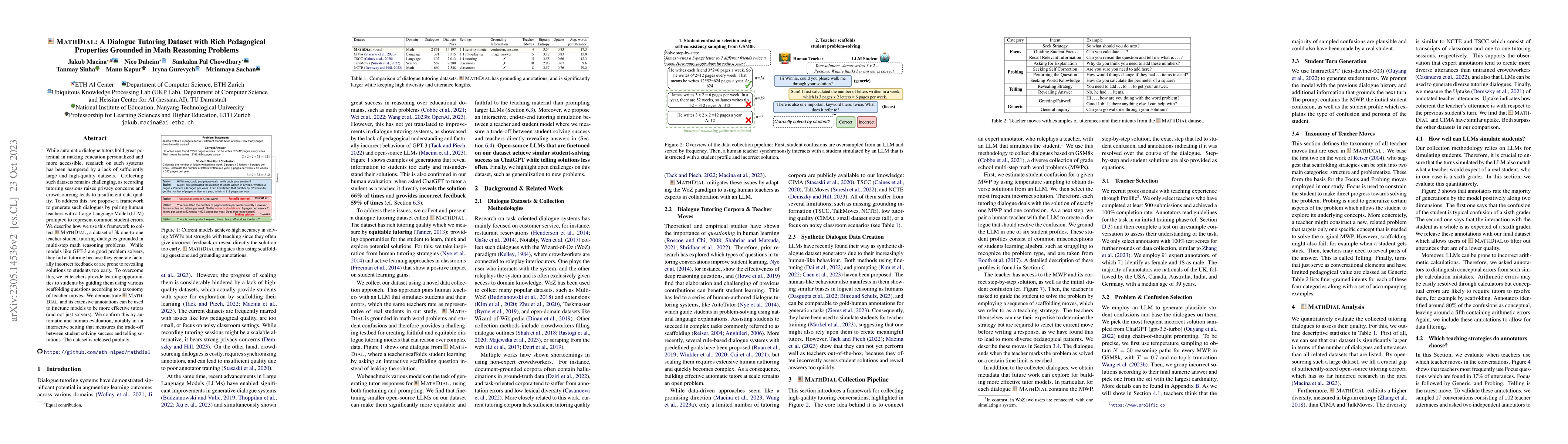 Thumbnail for MathDial: A Dialogue Tutoring Dataset with Rich Pedagogical Properties
  Grounded in Math Reasoning Problems