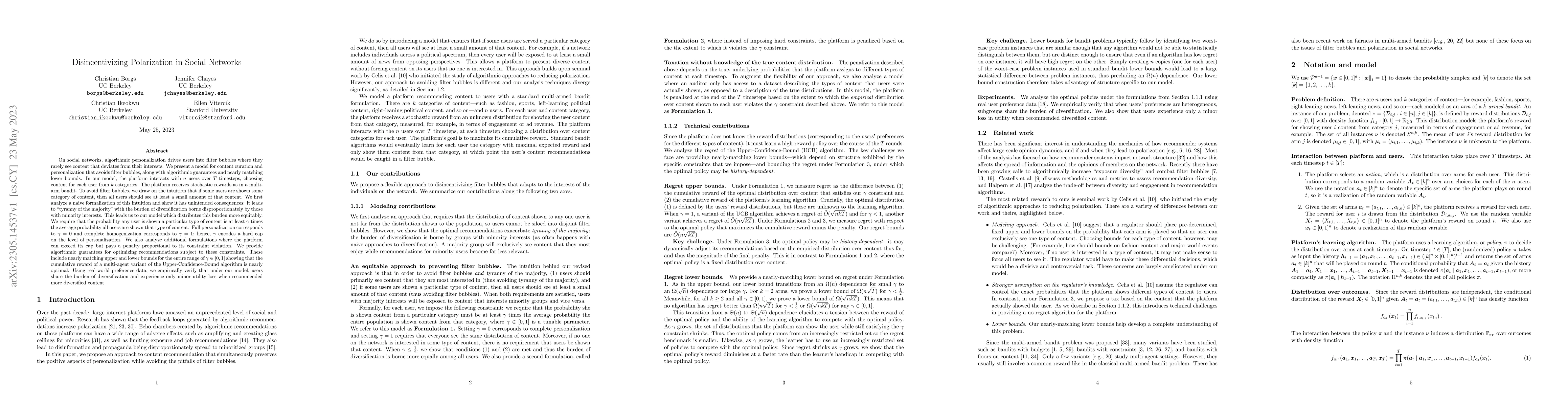 Thumbnail for Disincentivizing Polarization in Social Networks