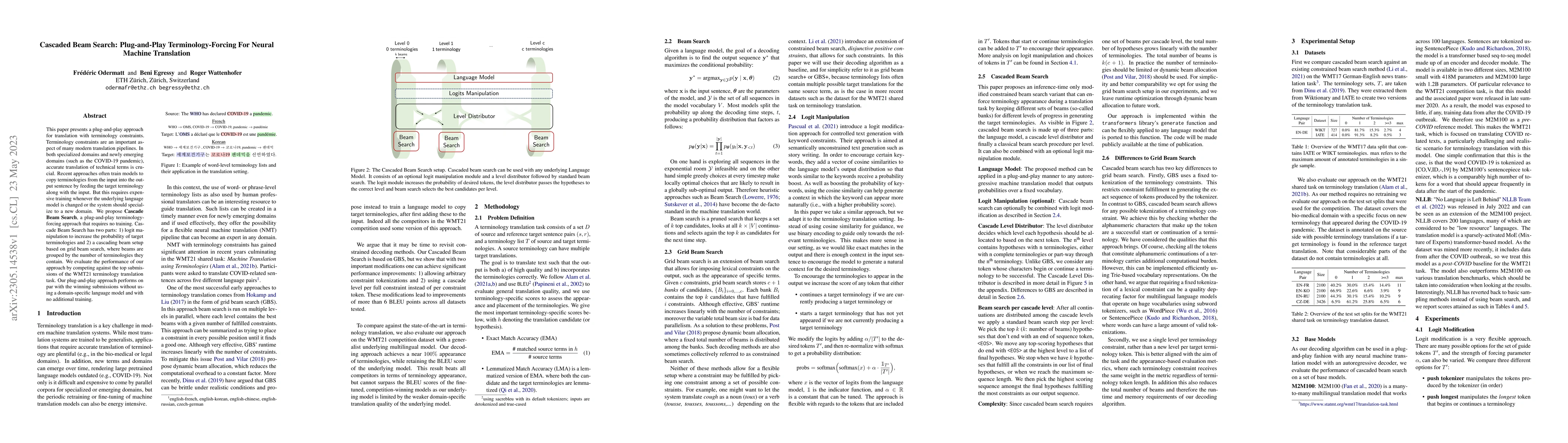 Thumbnail for Cascaded Beam Search: Plug-and-Play Terminology-Forcing For Neural
  Machine Translation