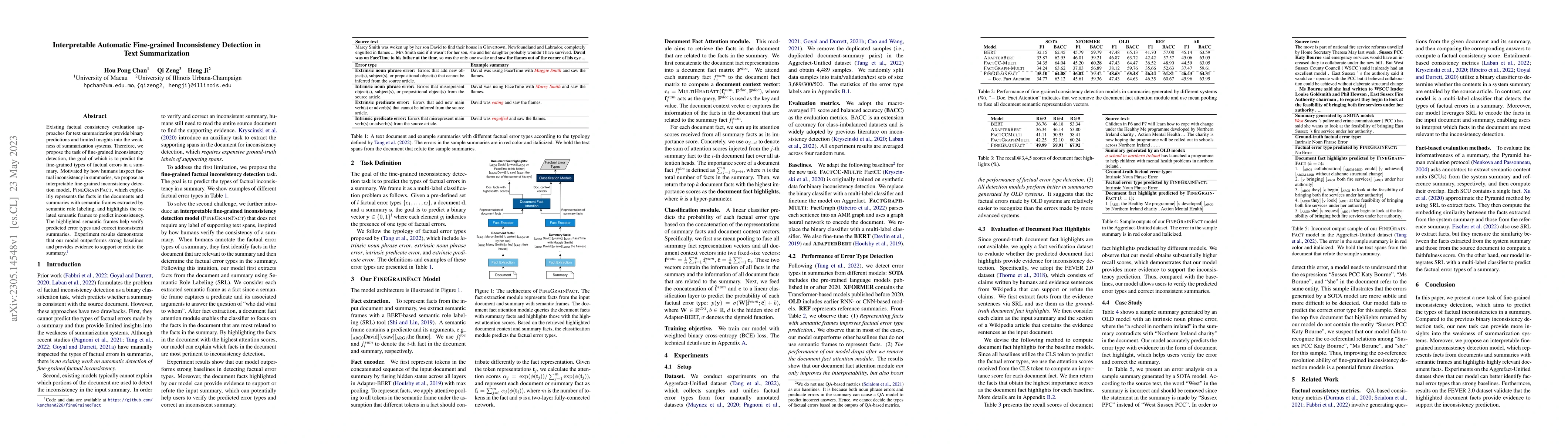 Thumbnail for Interpretable Automatic Fine-grained Inconsistency Detection in Text
  Summarization