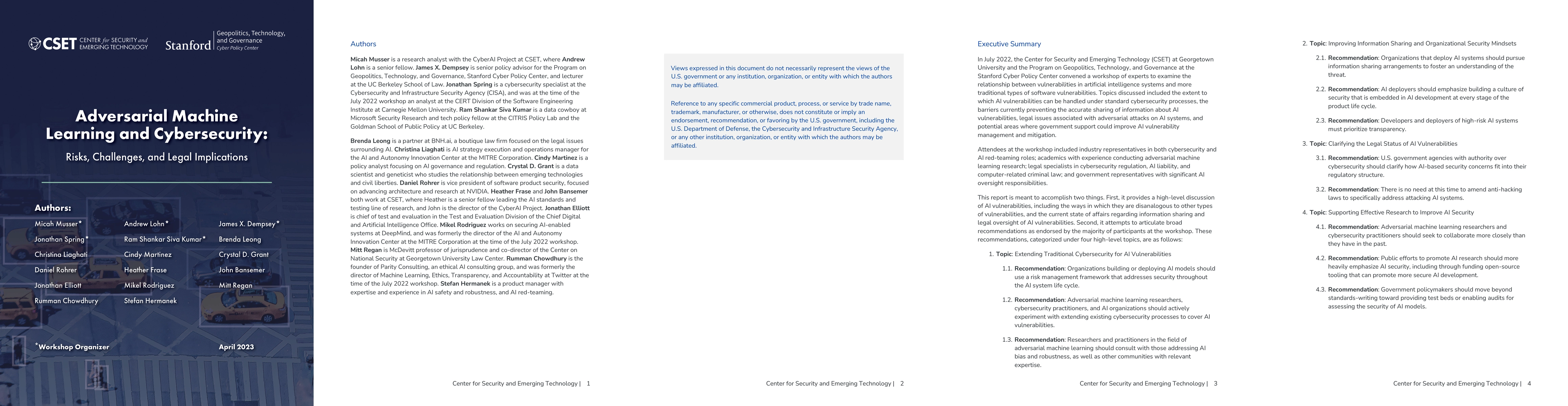 Thumbnail for Adversarial Machine Learning and Cybersecurity: Risks, Challenges, and
  Legal Implications