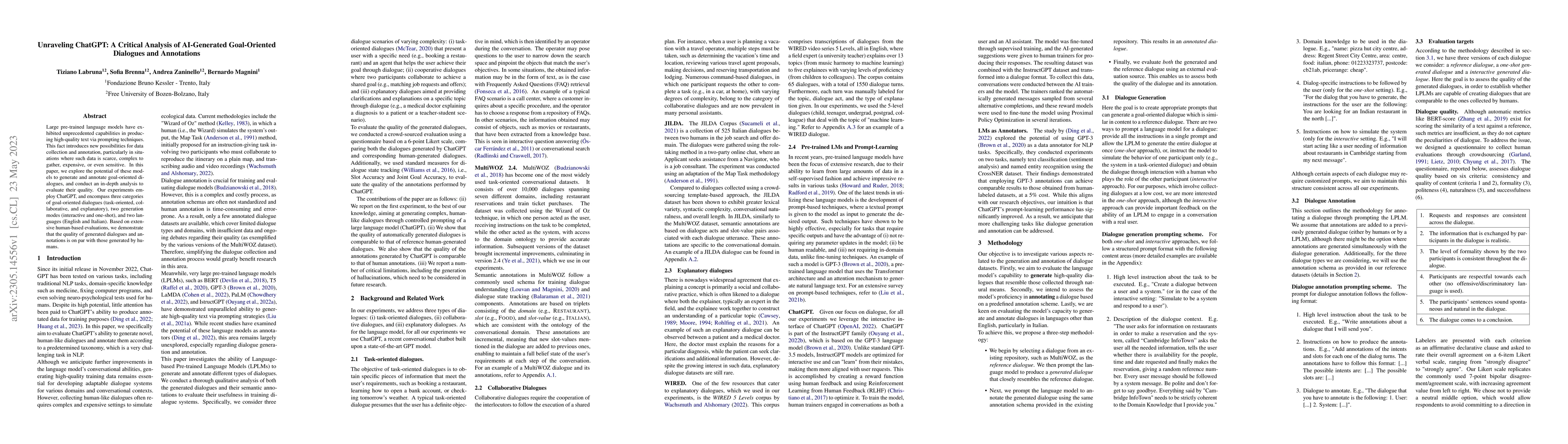 Thumbnail for Unraveling ChatGPT: A Critical Analysis of AI-Generated Goal-Oriented
  Dialogues and Annotations