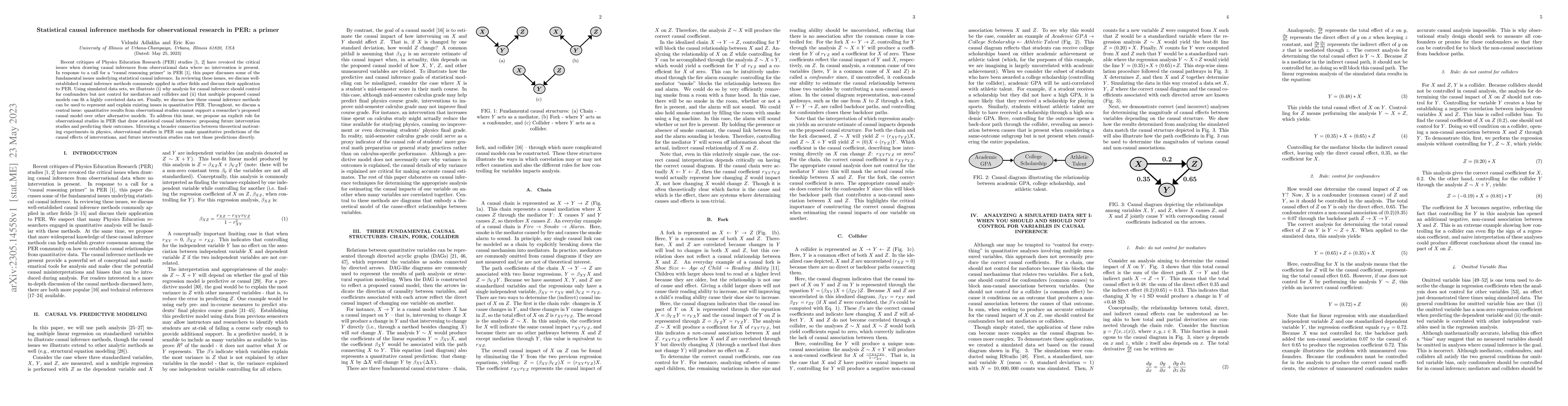 Thumbnail for Statistical causal inference methods for observational research in PER:
  a primer