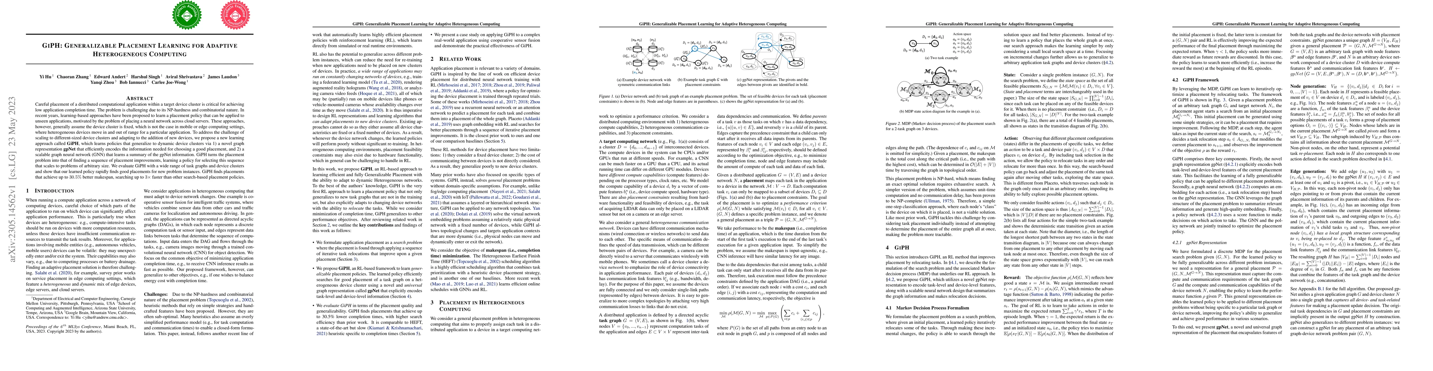 Thumbnail for GiPH: Generalizable Placement Learning for Adaptive Heterogeneous
  Computing