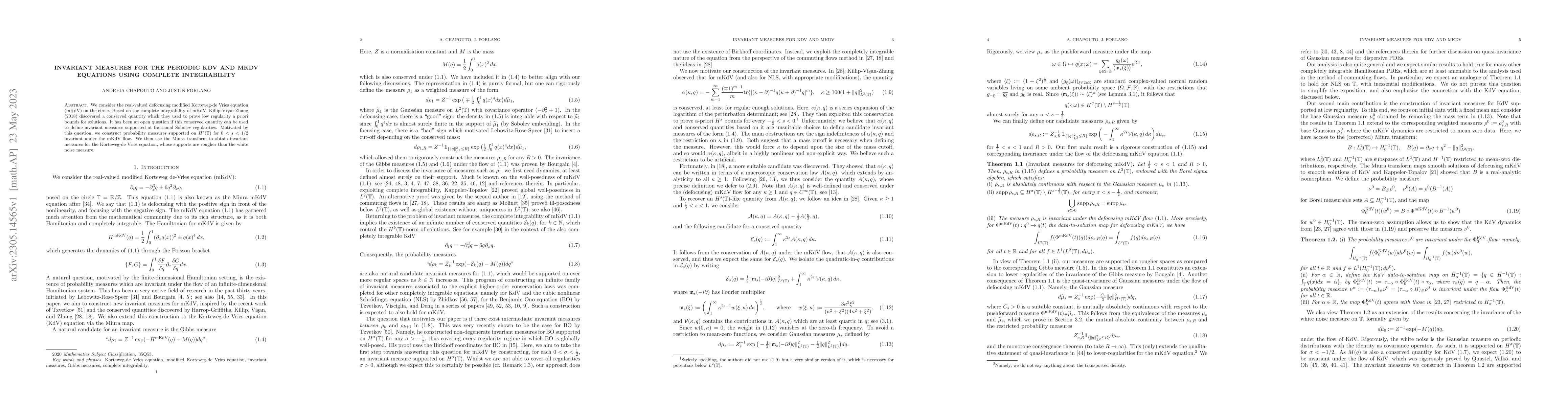 Thumbnail for Invariant measures for the periodic KdV and mKdV equations using
  complete integrability
