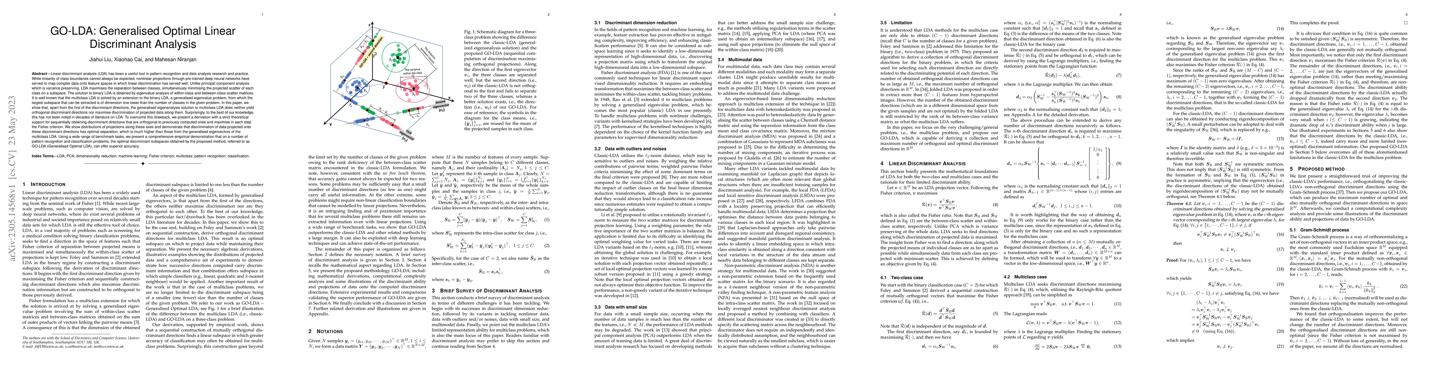 Thumbnail for GO-LDA: Generalised Optimal Linear Discriminant Analysis