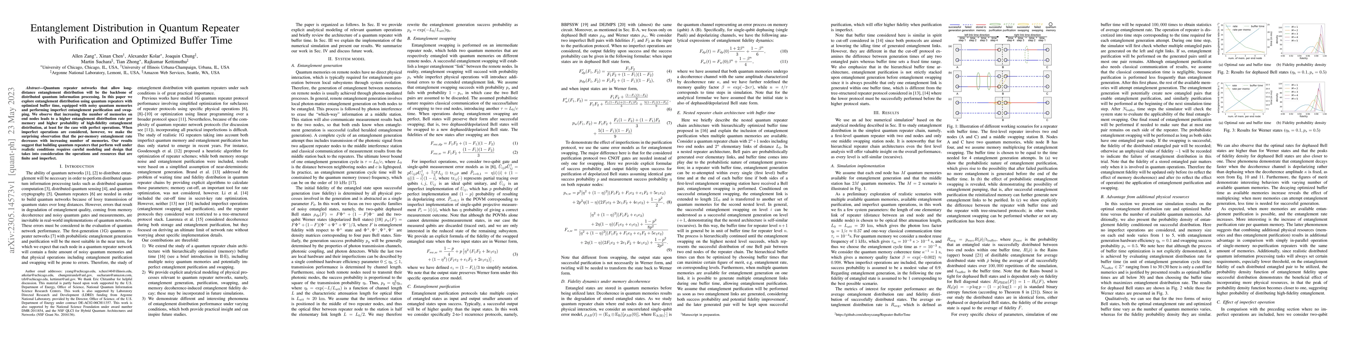 Thumbnail for Entanglement Distribution in Quantum Repeater with Purification and
  Optimized Buffer Time