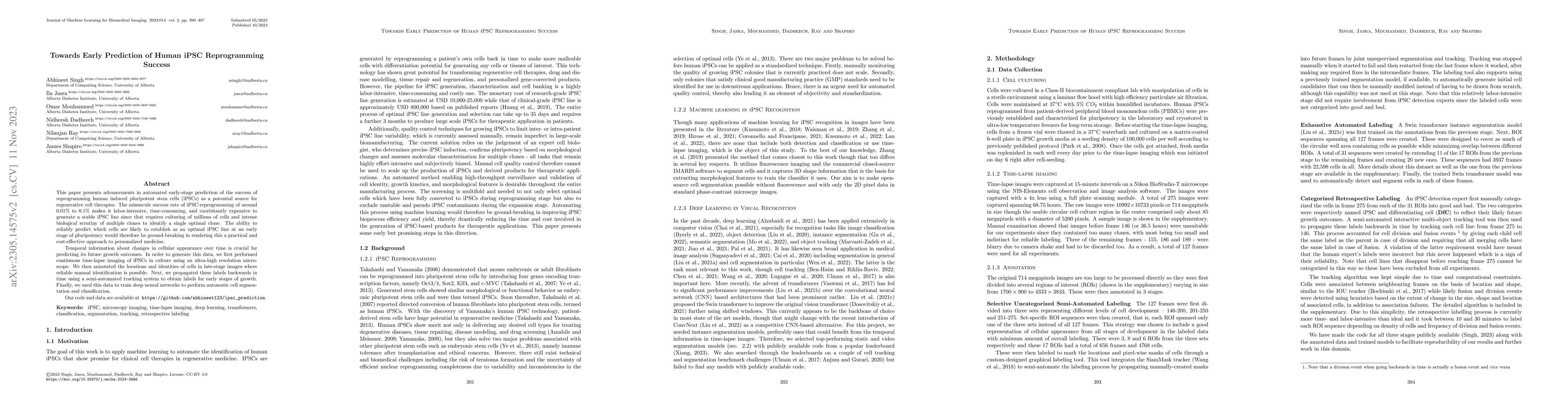 Thumbnail for Towards Early Prediction of Human iPSC Reprogramming Success