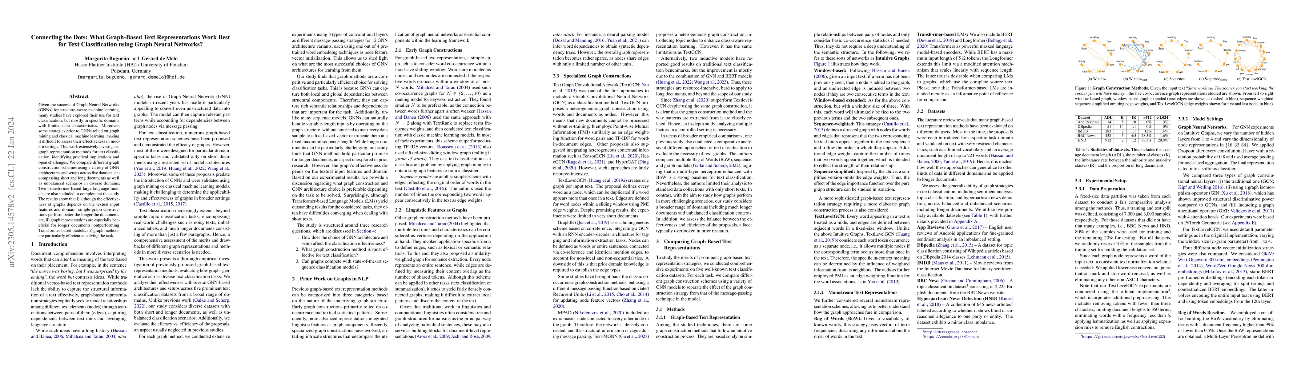Thumbnail for Connecting the Dots: What Graph-Based Text Representations Work Best for
  Text Classification Using Graph Neural Networks?