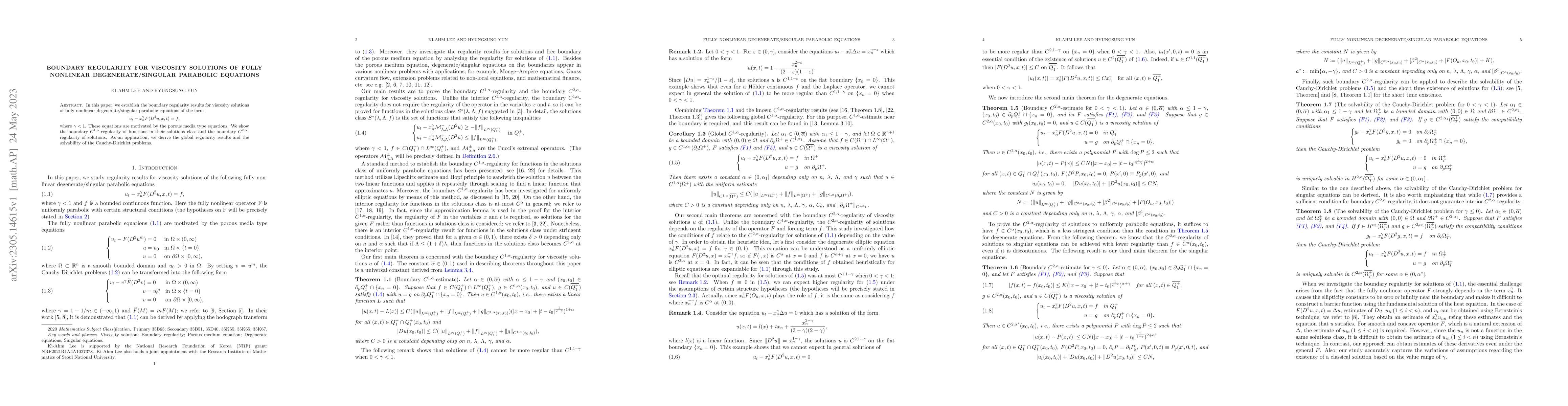 Thumbnail for Boundary Regularity for viscosity solutions of Fully nonlinear
  degenerate/singular parabolic equations
