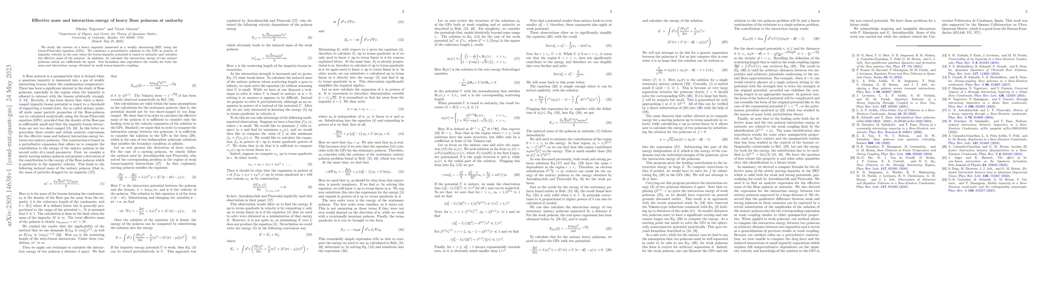 Thumbnail for Effective mass and interaction energy of heavy Bose polarons at
  unitarity