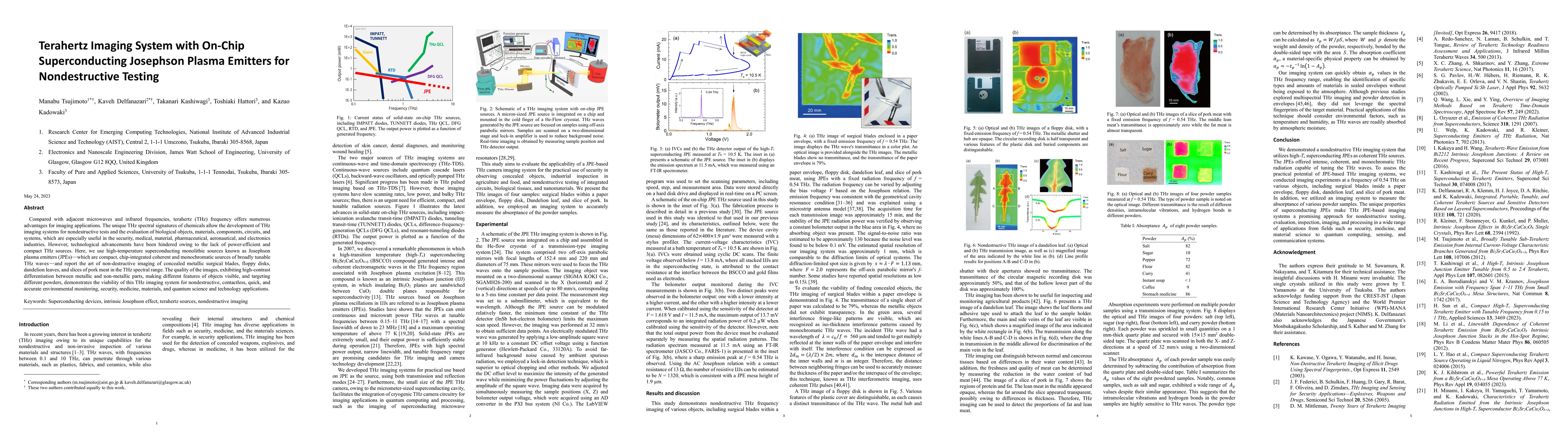 Thumbnail for Terahertz imaging system with on-chip superconducting Josephson plasma
  emitters for nondestructive testing
