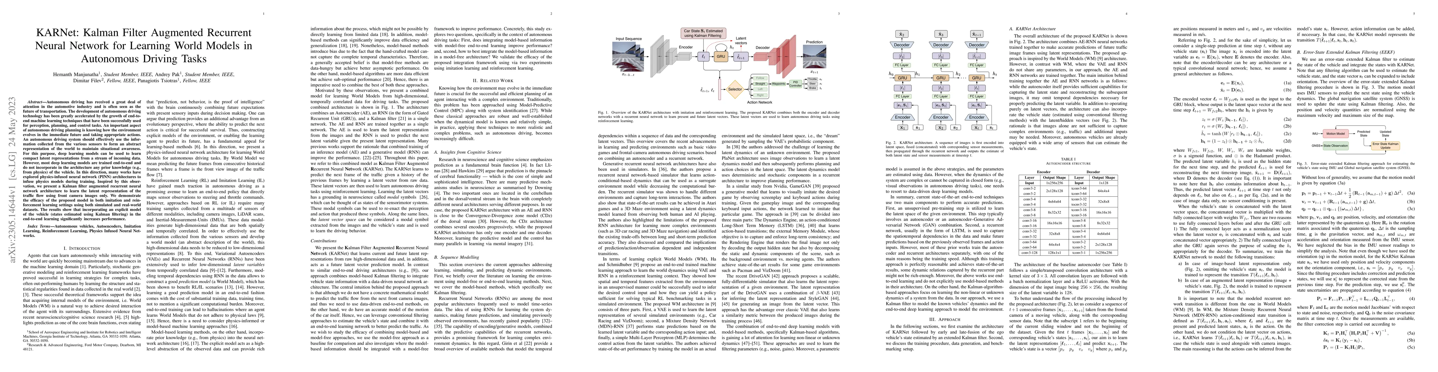 Thumbnail for KARNet: Kalman Filter Augmented Recurrent Neural Network for Learning
  World Models in Autonomous Driving Tasks