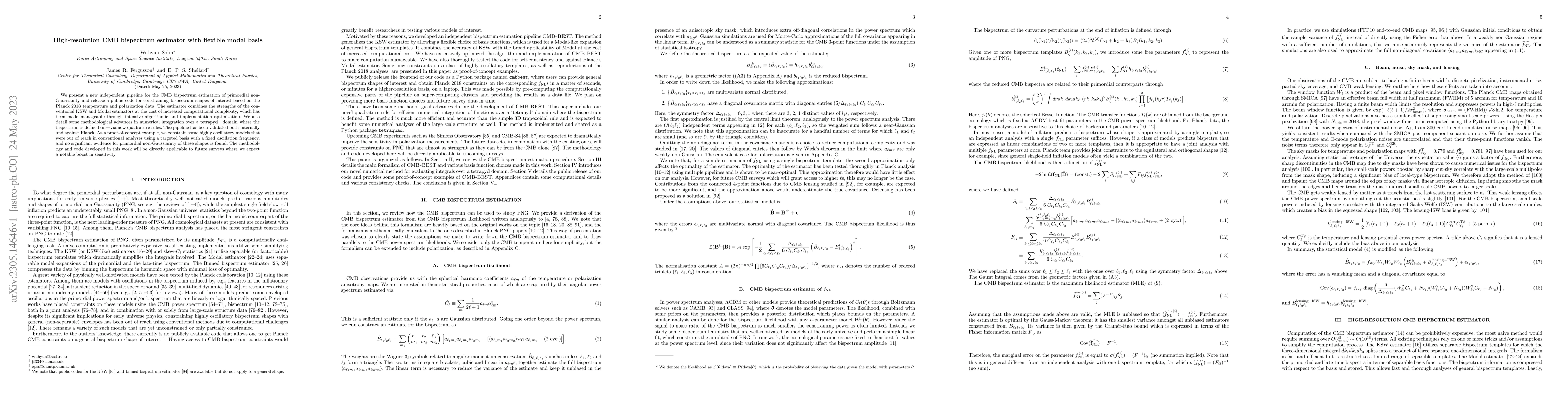 Thumbnail for High-resolution CMB bispectrum estimator with flexible modal basis