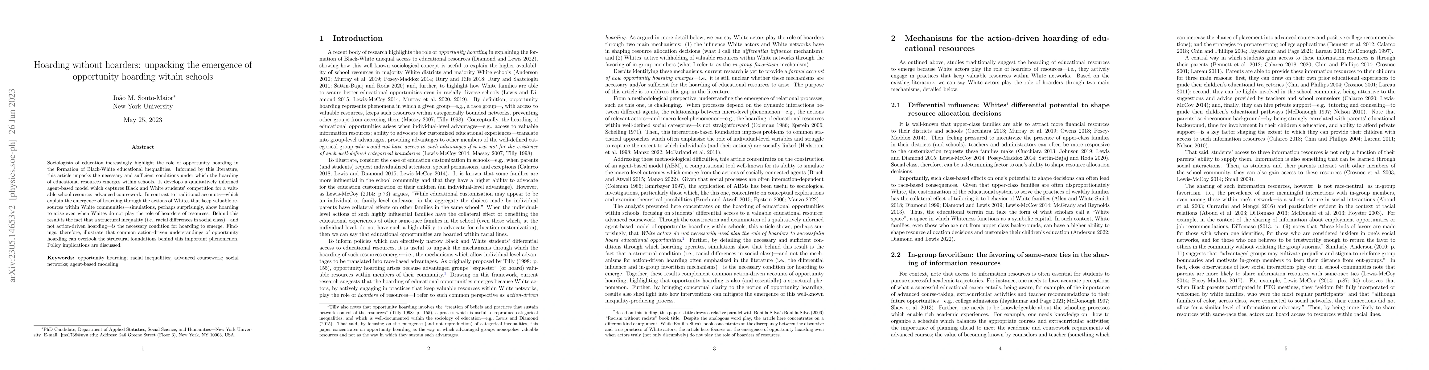 Thumbnail for Hoarding without hoarders: unpacking the emergence of opportunity
  hoarding within schools