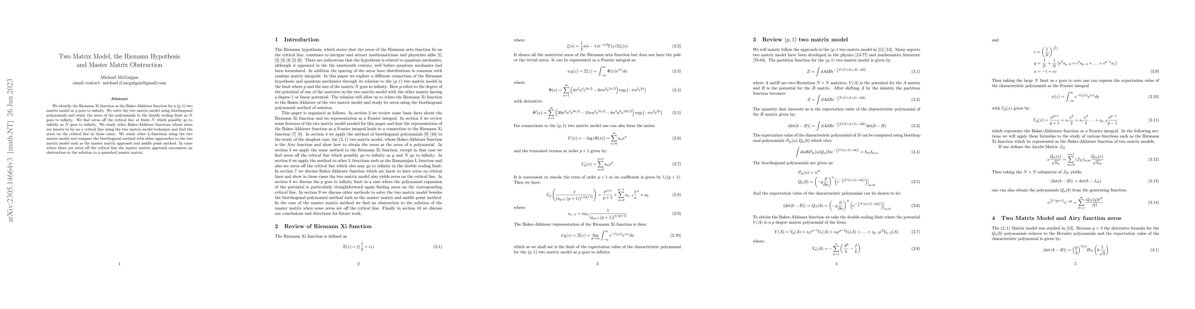 Thumbnail for Two Matrix Model, the Riemann Hypothesis and Master Matrix Obstruction