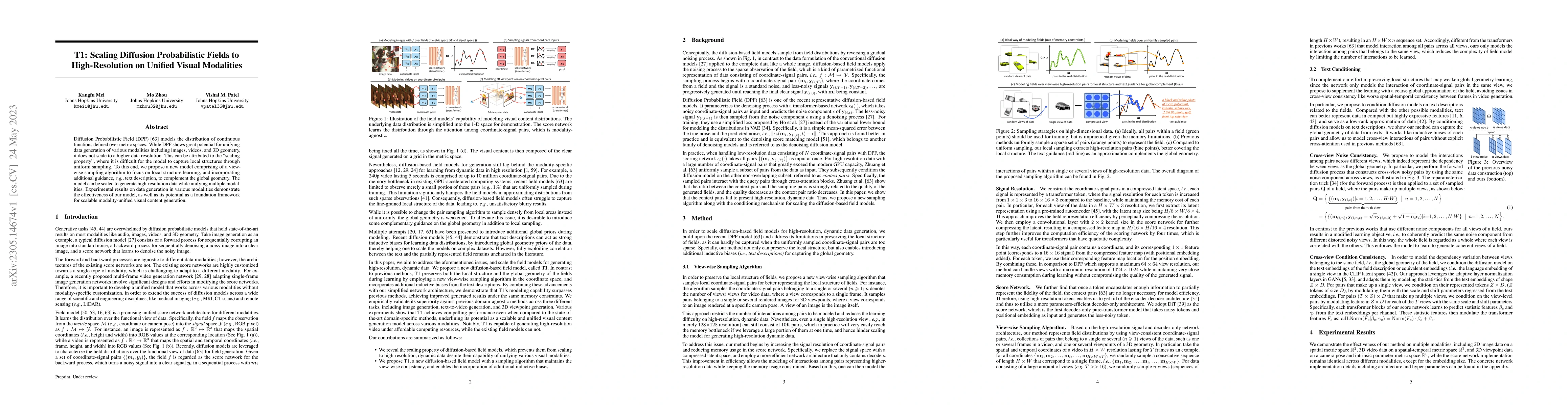 Thumbnail for T1: Scaling Diffusion Probabilistic Fields to High-Resolution on Unified
  Visual Modalities