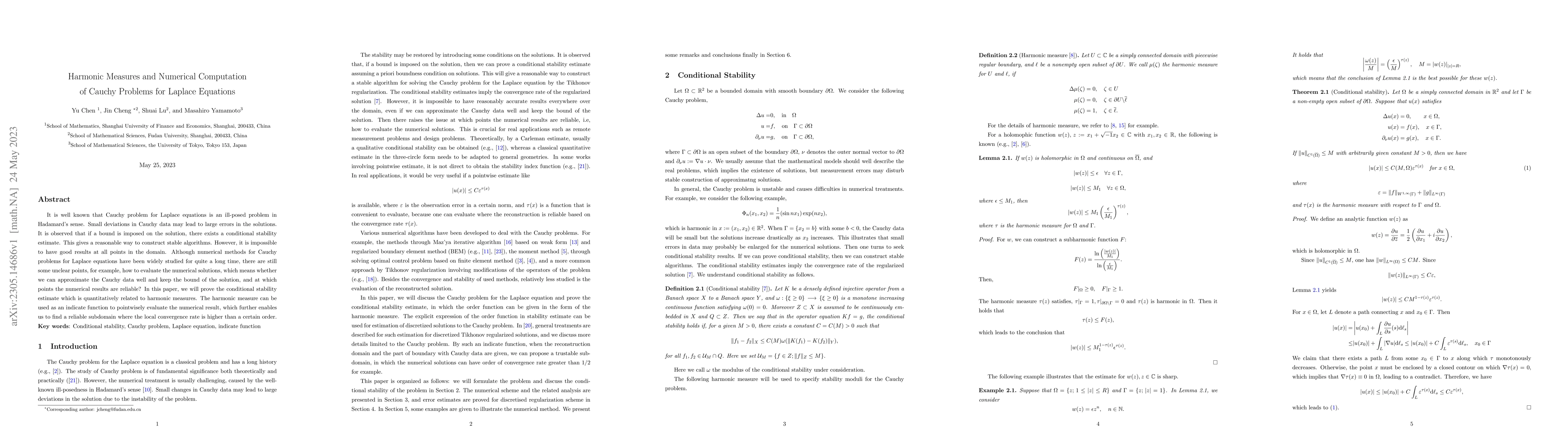 Thumbnail for Harmonic Measures and Numerical Computation of Cauchy Problems for
  Laplace Equations