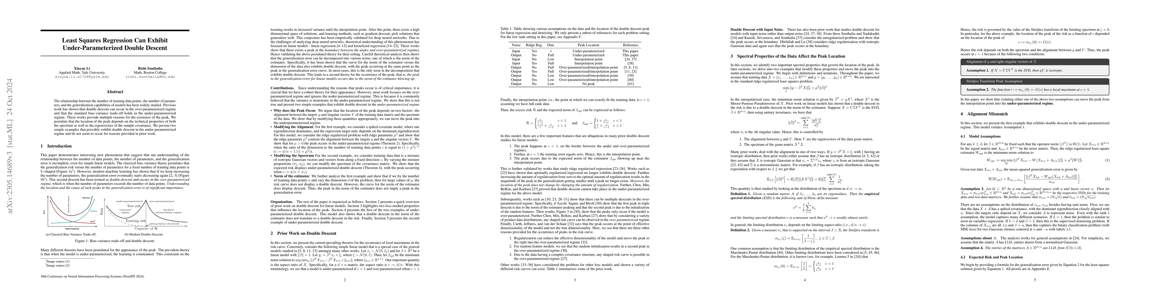Thumbnail for Least Squares Regression Can Exhibit Under-Parameterized Double Descent