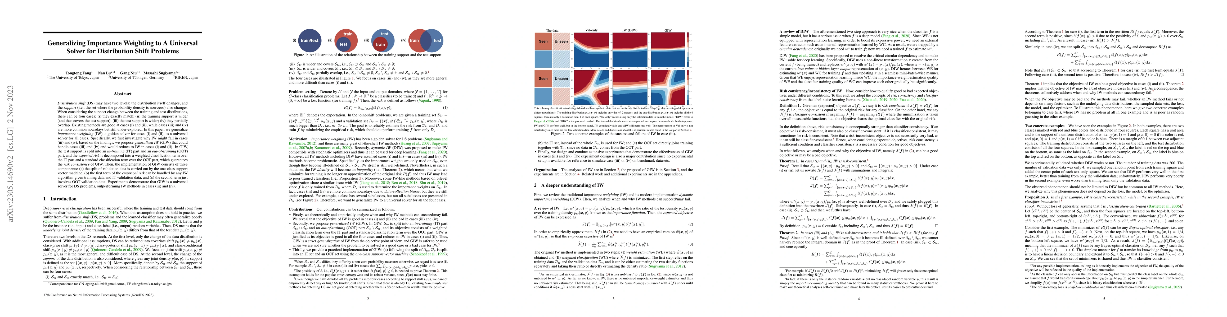 Thumbnail for Generalizing Importance Weighting to A Universal Solver for Distribution
  Shift Problems