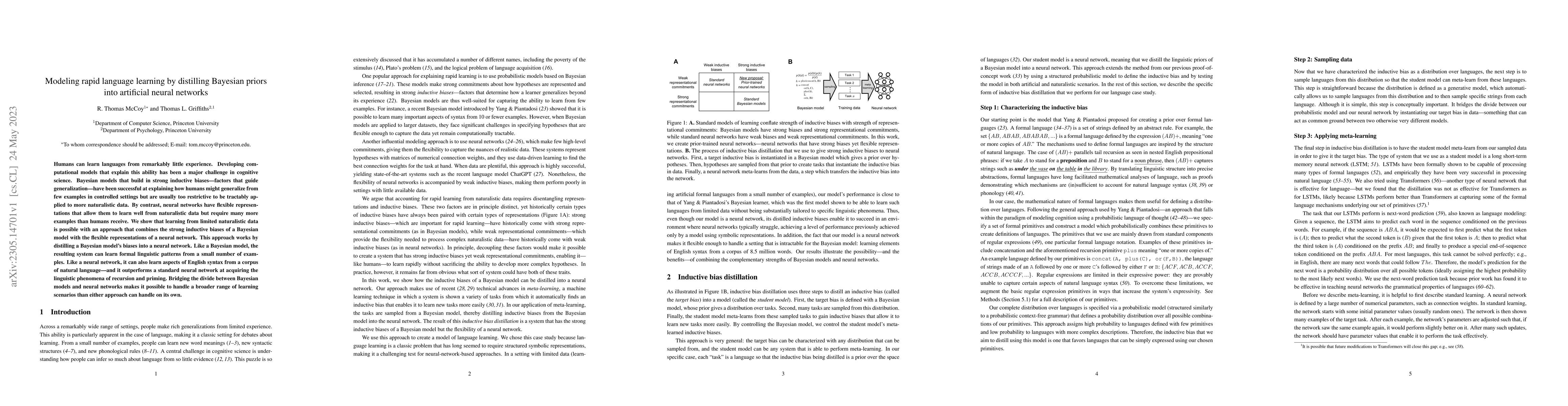 Thumbnail for Modeling rapid language learning by distilling Bayesian priors into
  artificial neural networks