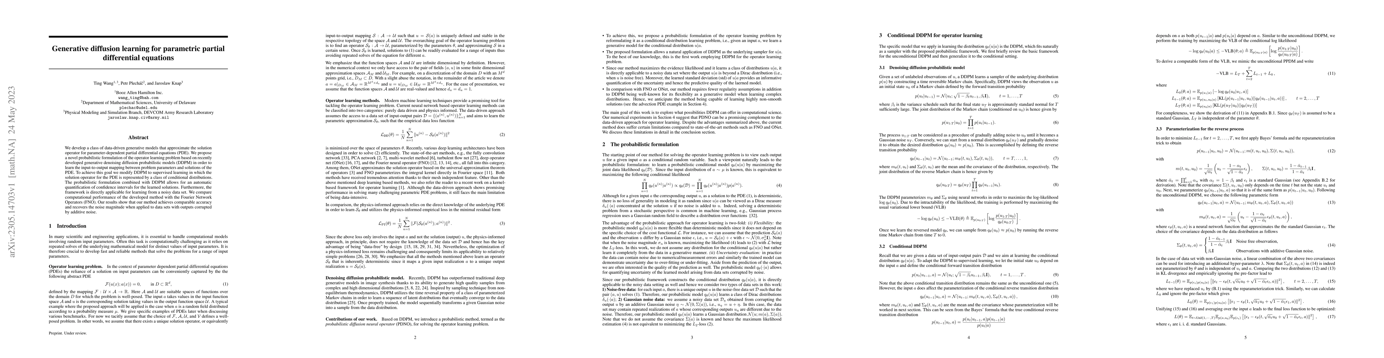 Thumbnail for Generative diffusion learning for parametric partial differential
  equations
