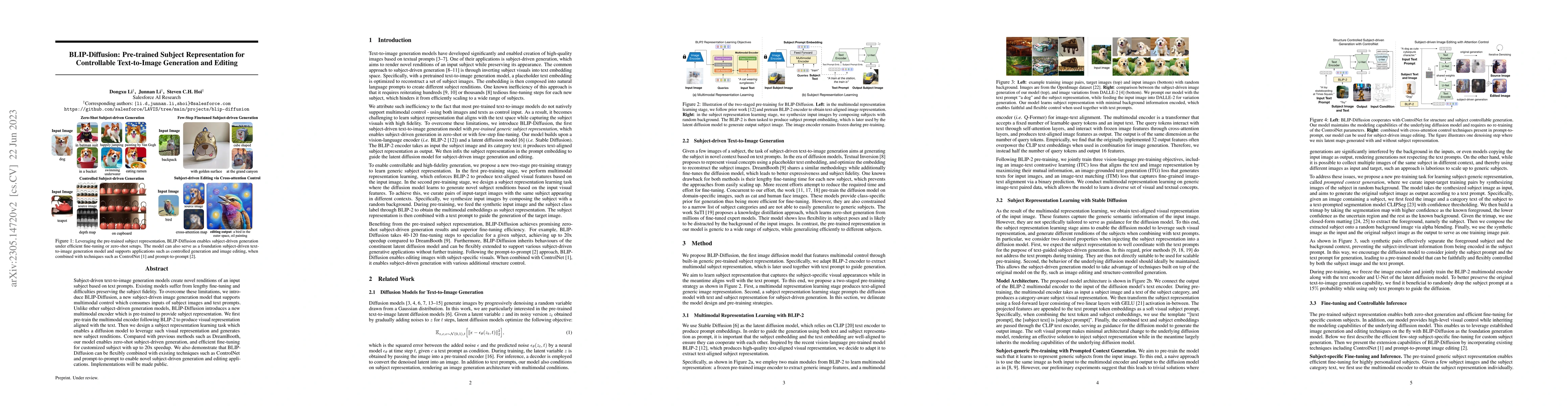 Thumbnail for BLIP-Diffusion: Pre-trained Subject Representation for Controllable
  Text-to-Image Generation and Editing