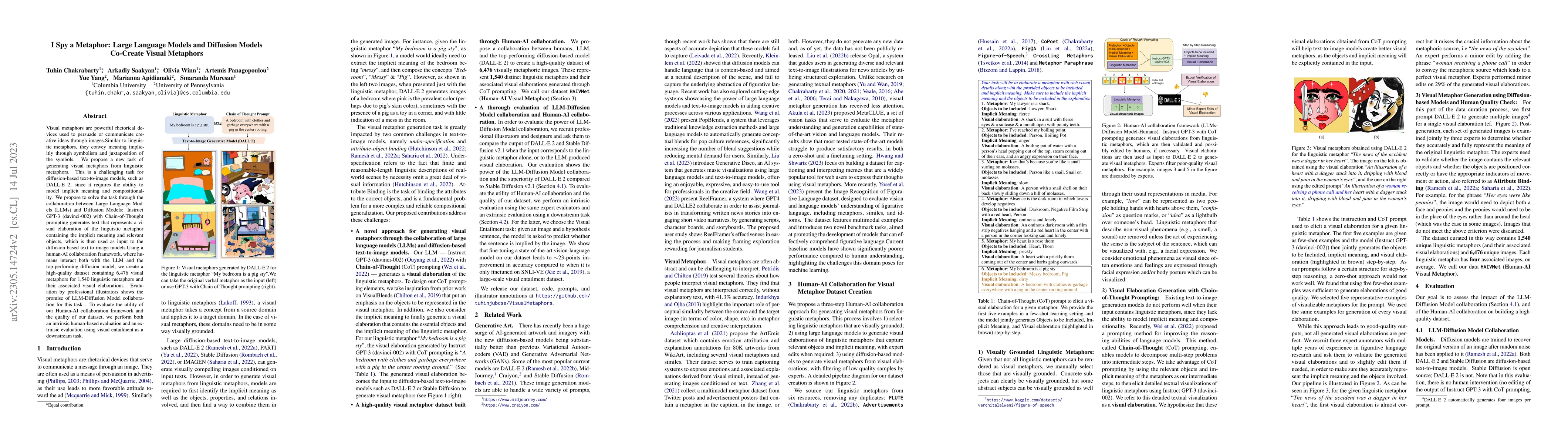 Thumbnail for I Spy a Metaphor: Large Language Models and Diffusion Models Co-Create
  Visual Metaphors