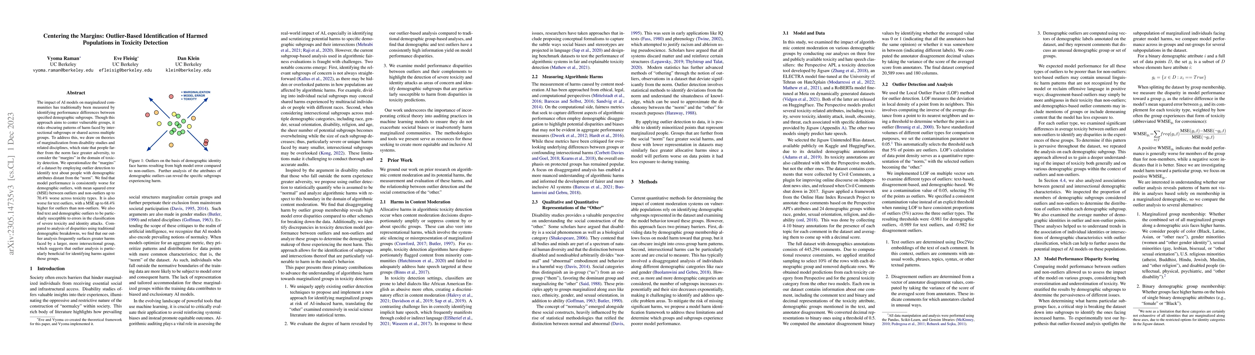 Thumbnail for Centering the Margins: Outlier-Based Identification of Harmed
  Populations in Toxicity Detection
