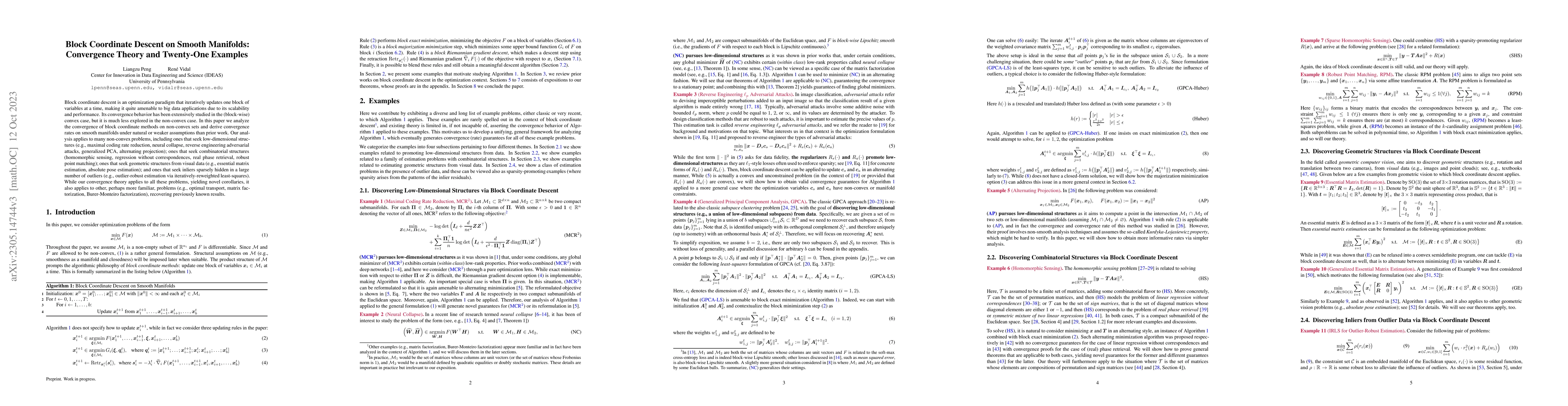 Thumbnail for Block Coordinate Descent on Smooth Manifolds: Convergence Theory and
  Twenty-One Examples