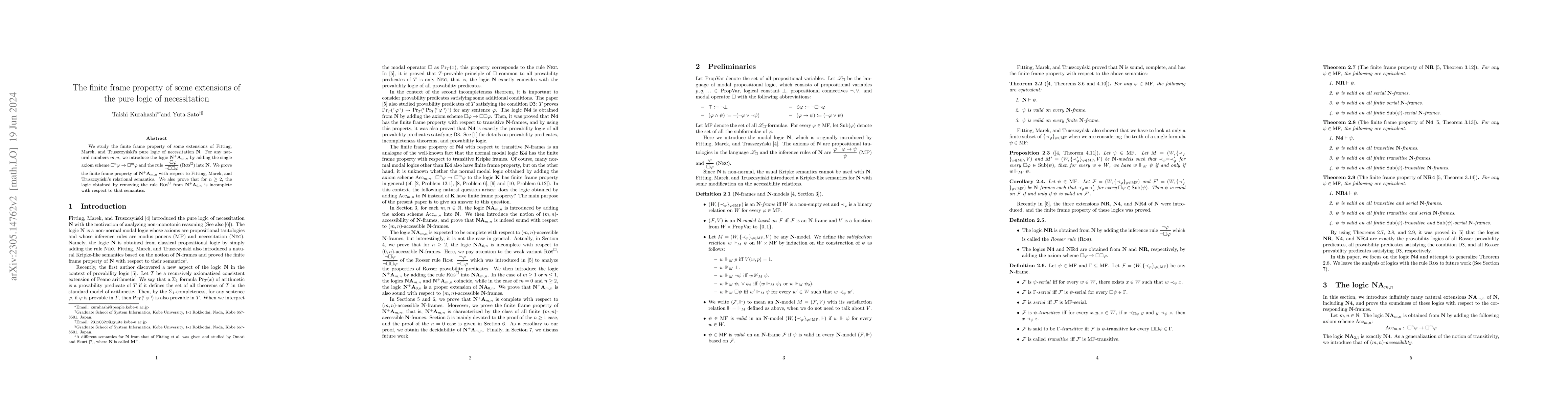 Thumbnail for The finite frame property of some extensions of the pure logic of
  necessitation
