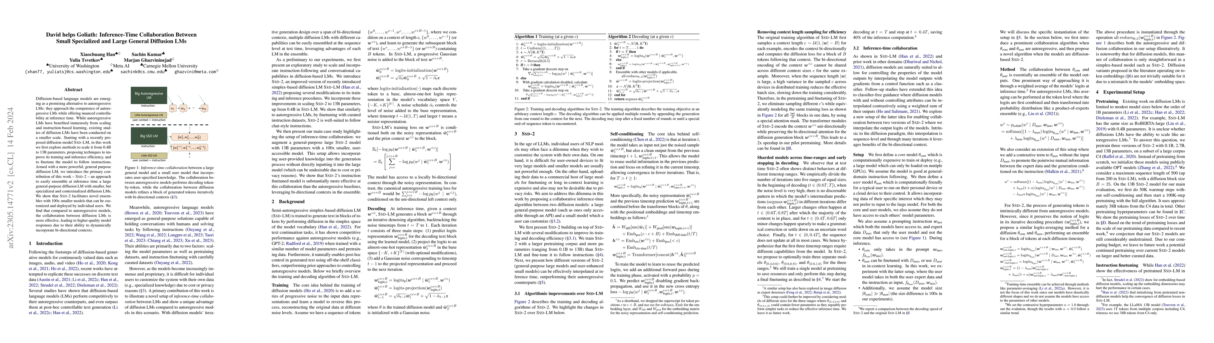 Thumbnail for David helps Goliath: Inference-Time Collaboration Between Small
  Specialized and Large General Diffusion LMs
