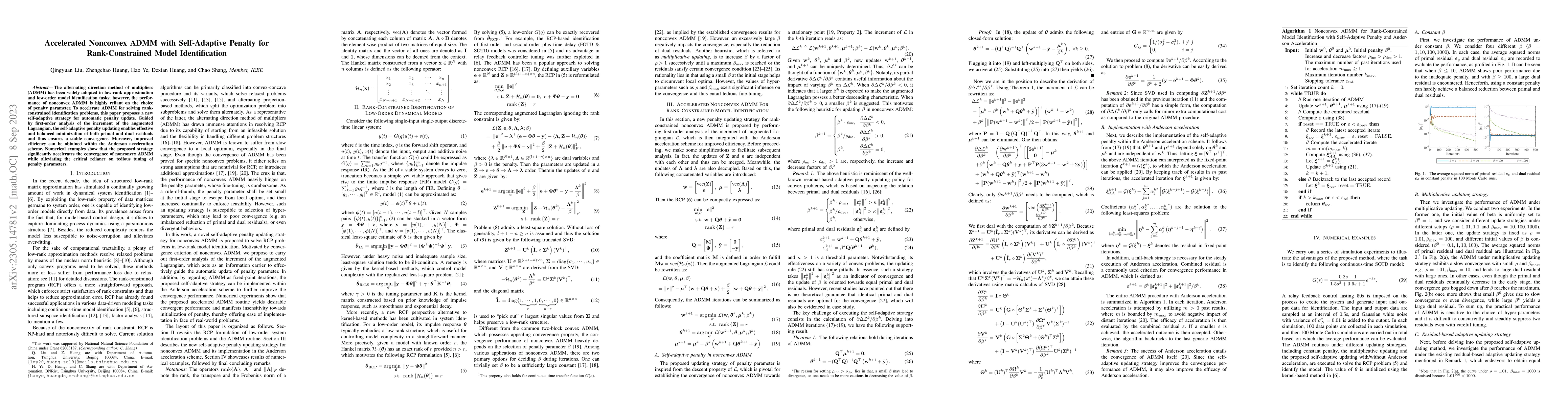 Thumbnail for Accelerated Nonconvex ADMM with Self-Adaptive Penalty for
  Rank-Constrained Model Identification