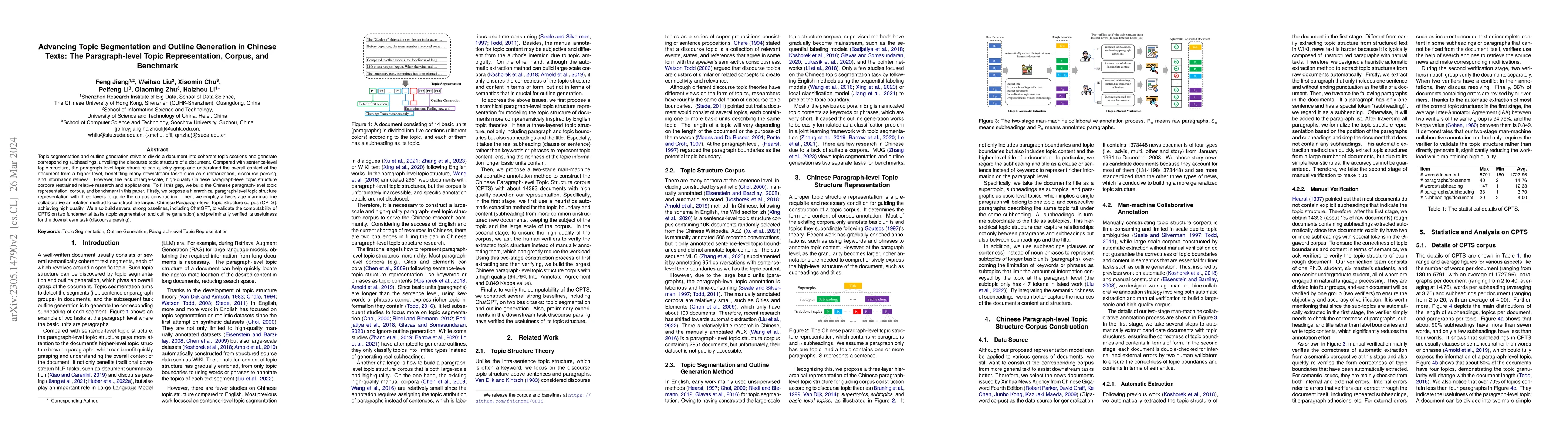 Thumbnail for Advancing Topic Segmentation and Outline Generation in Chinese Texts:
  The Paragraph-level Topic Representation, Corpus, and Benchmark