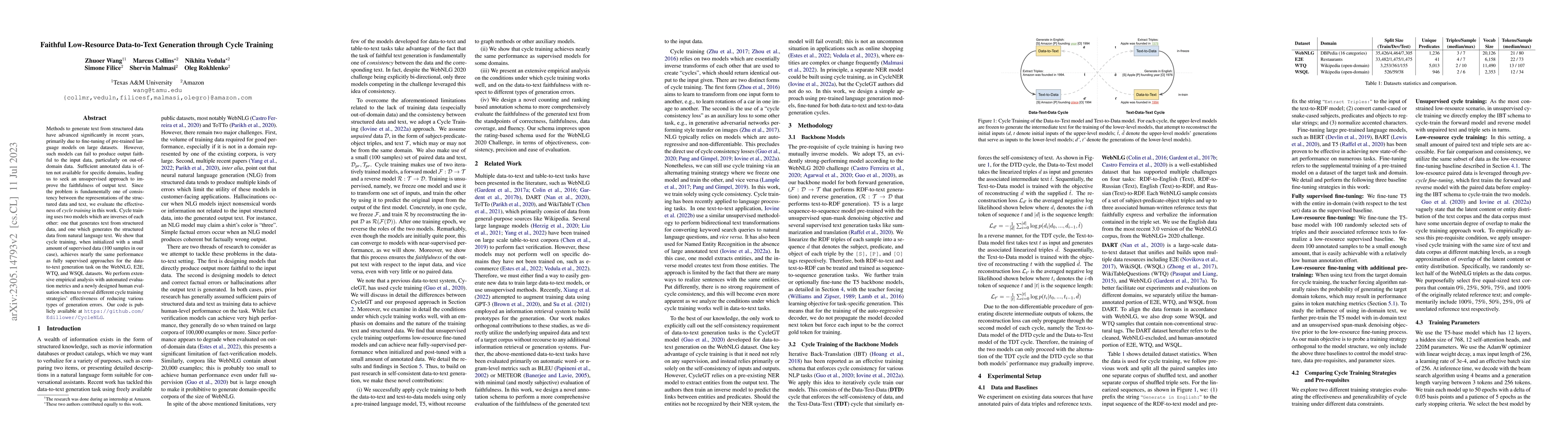 Thumbnail for Faithful Low-Resource Data-to-Text Generation through Cycle Training