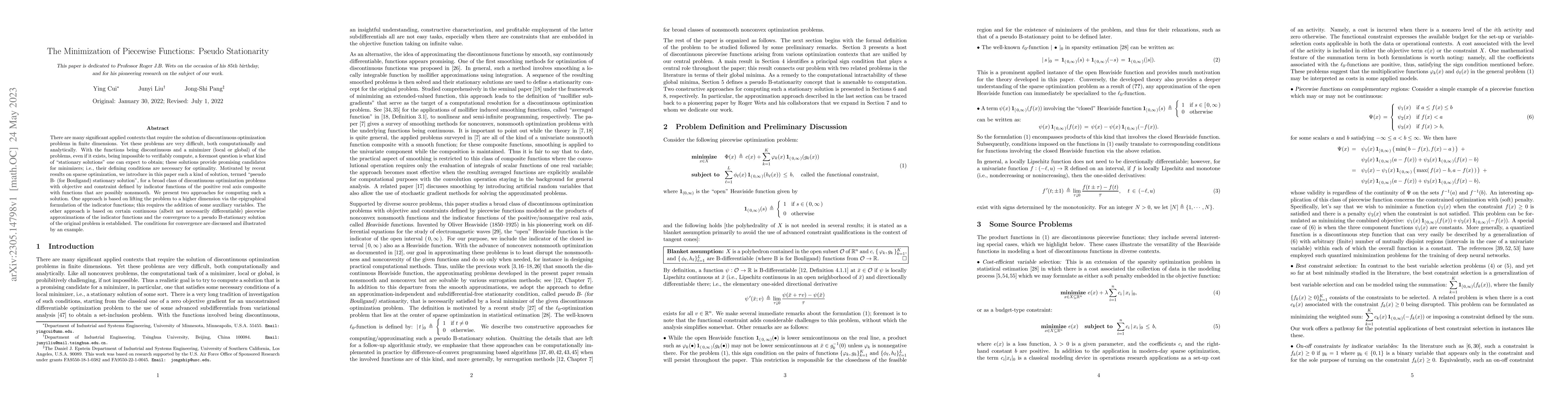 Thumbnail for The Minimization of Piecewise Functions: Pseudo Stationarity
