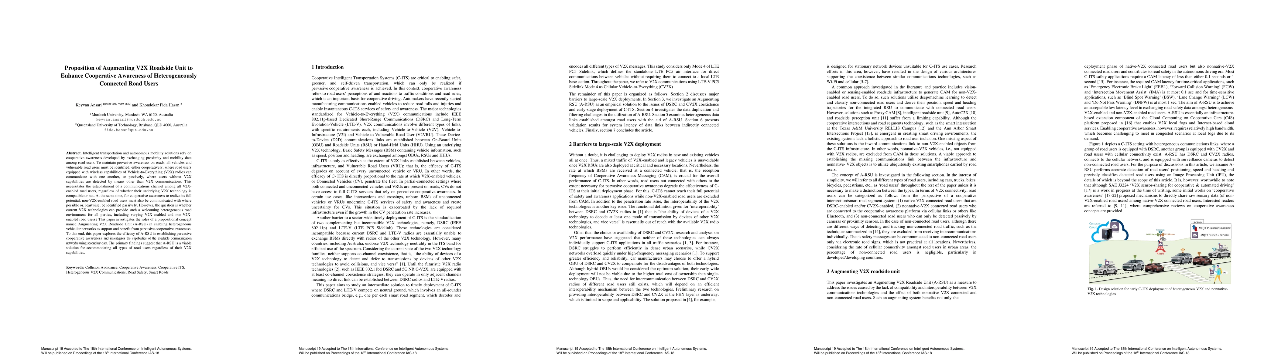 Thumbnail for Proposition of Augmenting V2X Roadside Unit to Enhance Cooperative
  Awareness of Heterogeneously Connected Road Users