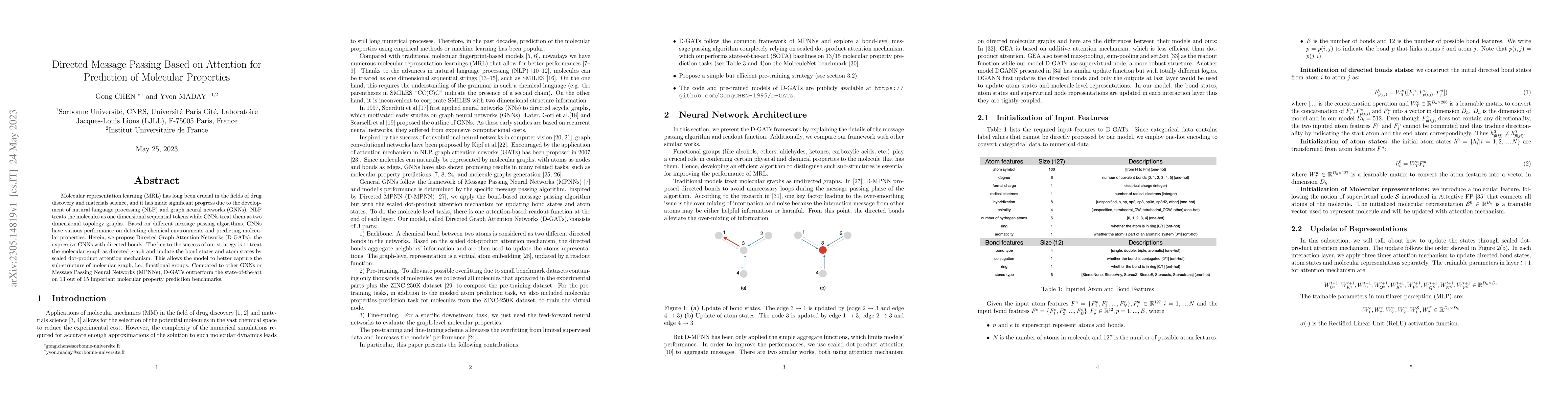 Thumbnail for Directed Message Passing Based on Attention for Prediction of Molecular
  Properties