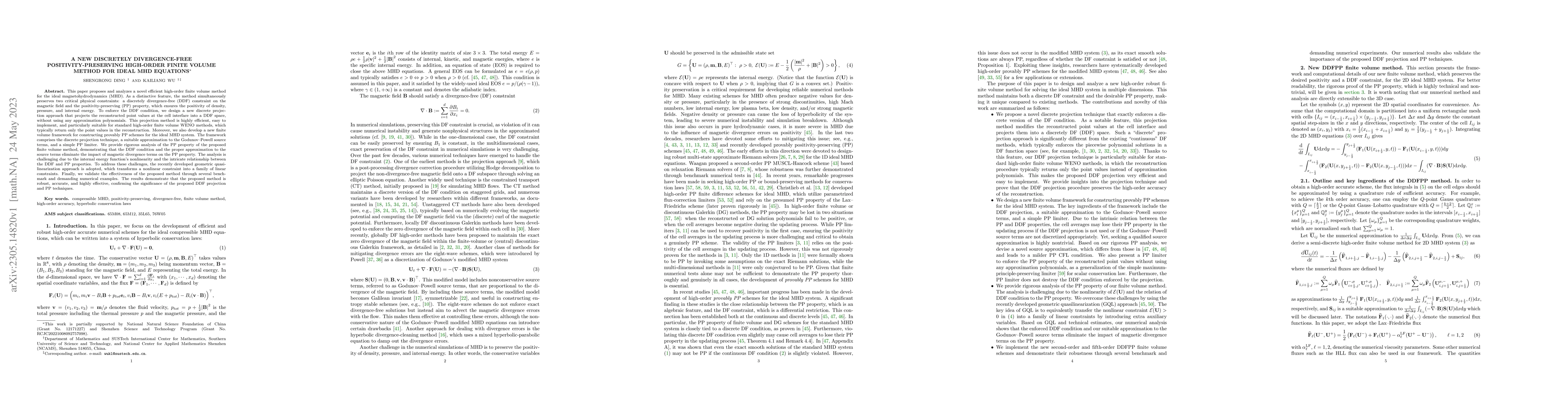 Thumbnail for A new discretely divergence-free positivity-preserving high-order finite
  volume method for ideal MHD equations