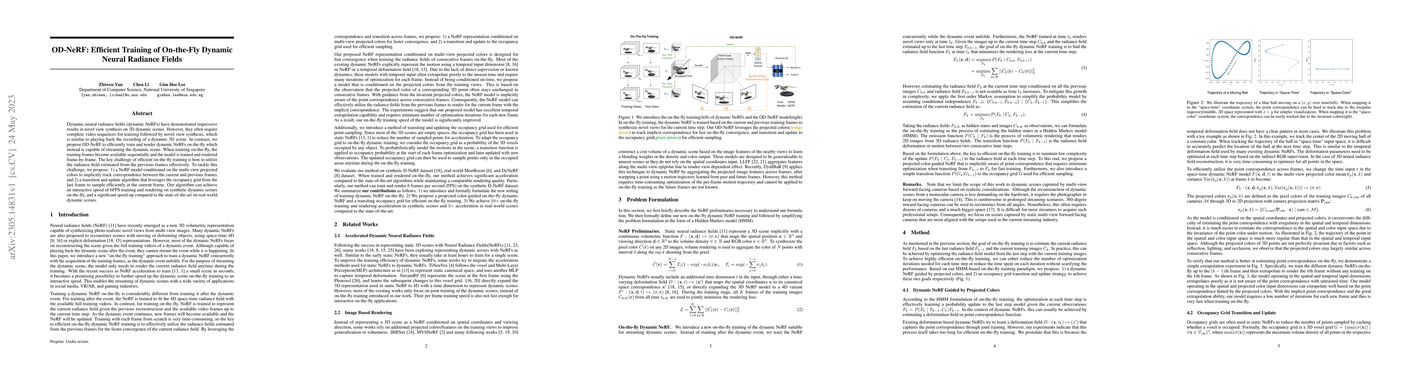 Thumbnail for OD-NeRF: Efficient Training of On-the-Fly Dynamic Neural Radiance Fields